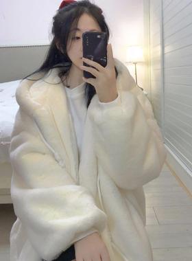 Chlenady连帽兔皮衣的妇女冬季软和蜡优雅的小香味风格加厚羊毛衬