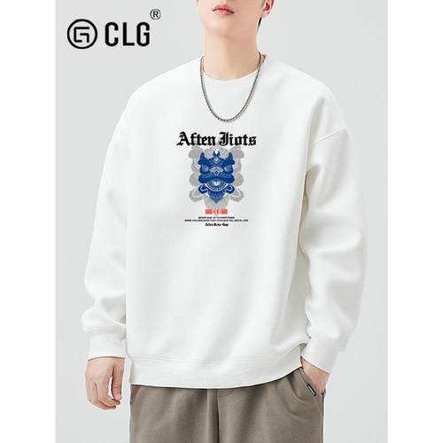 香港CLG潮牌新款宽松字母印花圆领卫衣男士秋冬休闲纯棉重磅外套