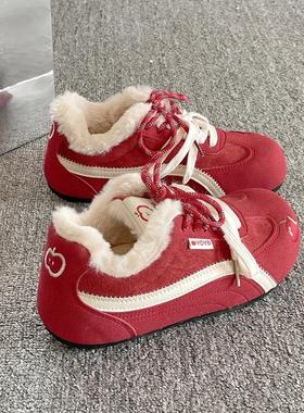 英国DHWA德训棉鞋女2025秋冬新款爆款时尚覆古加绒保暖板鞋小白鞋