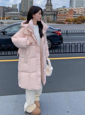 Lusam 今年流行粉色羽绒服女冬季2025年新款宽松中长款白鸭绒外套
