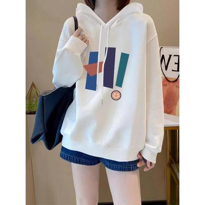 欧洲站白色连帽卫衣女2025新款爆款春秋冬季加绒oversize大码上衣