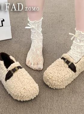 法国Fad Zomo羊羔毛厚底增高雪地靴女秋冬2025两穿加绒棉鞋毛毛鞋