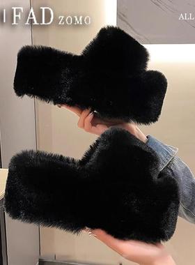 法国Fad Zomo超厚底毛毛拖鞋女外穿秋冬增高百搭高级感居家棉拖鞋