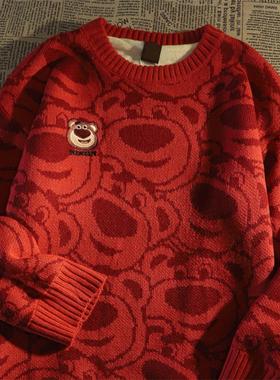 2025冬季红色本命年新年圆领毛衣男女情侣衣服宽松针织衫打底衫