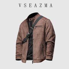 Vse Azma2024秋冬新款皮衣高级感男士麂皮绒加绒加厚立领夹克外套