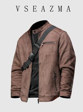 Vse Azma2024秋冬新款皮衣高级感男士麂皮绒加绒加厚立领夹克外套