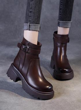 Cioem Kouim厚底马丁靴女秋冬新款百搭切尔西靴机车短筒靴