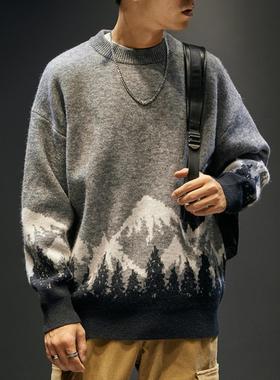 潮牌it neith BIAS秋冬圆领毛衣男宽松大码日系百搭针织衫外套