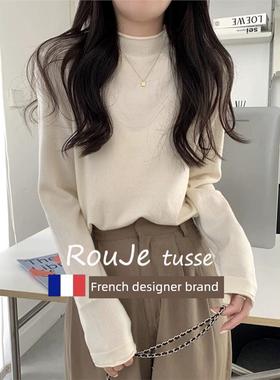 Rouje Tusse秋冬羊毛针织底衫女士羊绒衫宽松纯色简单上衣
