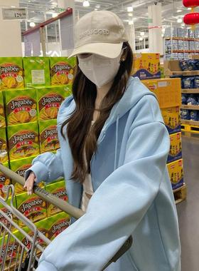 NextMary温柔连帽卫衣女拉链外套秋冬加厚休闲风学生宽松上衣开衫