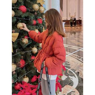 新款 冬季 GARDEN红色收腰系带棉服外套女装 小个子面包服 UNDER