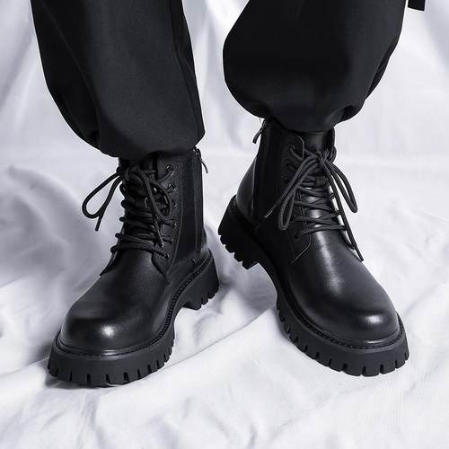 ECTOR HARDEN马丁靴男款冬季加绒软皮高帮靴子英伦风厚底鞋子