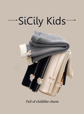 SiCily Kids-女宝加绒打底裤甜美秋冬新款加厚一体绒外穿保暖长裤