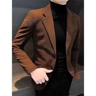 商务休闲男装 外套秋冬新款 衣服单西痞帅西服 西装 欧洲站灯芯绒男士