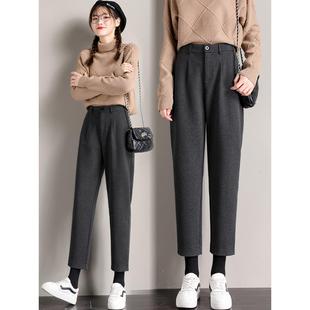 小个子烟管裤 毛呢裤 显瘦加厚老爹裤 女2025新款 子女秋冬加绒哈伦裤