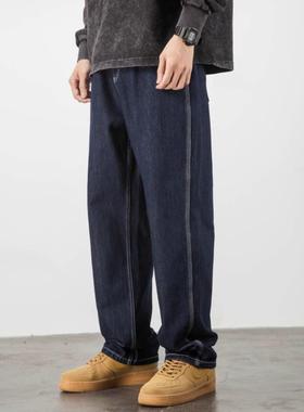 it Afternnaths潮牌~美式牛仔裤男秋冬季加绒加厚百搭阔腿垂感