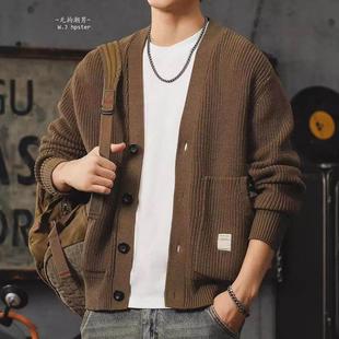 针织衫 毛衣外套男秋冬宽松大码 BIAS潮牌高端复古V领开衫 neith