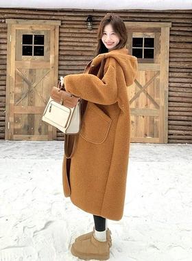 LILY MOST加厚皮毛一体羊羔毛大衣女2024冬季新款连帽保暖外套潮