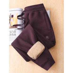 哈伦棉裤 欧洲站 女秋冬加绒运动裤 棕咖色厚羊羔绒卫裤 一件过冬