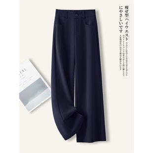 松紧高腰休闲直筒裤 Canary 女秋冬新款 阔腿裤 Kiss藏蓝色加绒西装