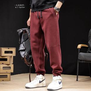 neith 酒红裤 BIAS潮牌加绒运动裤 束脚卫裤 子休闲 男秋冬男士