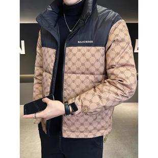 欧洲站潮牌格子撞色立领羽绒服男冬季 加厚高端潮流痞帅保暖外套潮