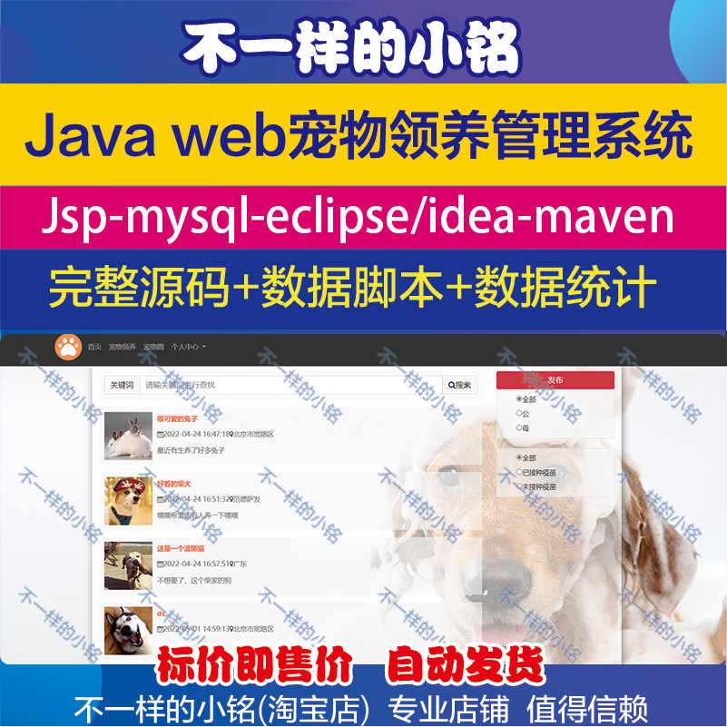 宠物领养管理系统java web项目jsp项目设计源码idea开发maven项目-封面