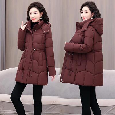 中长款羽绒棉服妈妈装2025新款加厚保暖连帽中老年冬季外套女