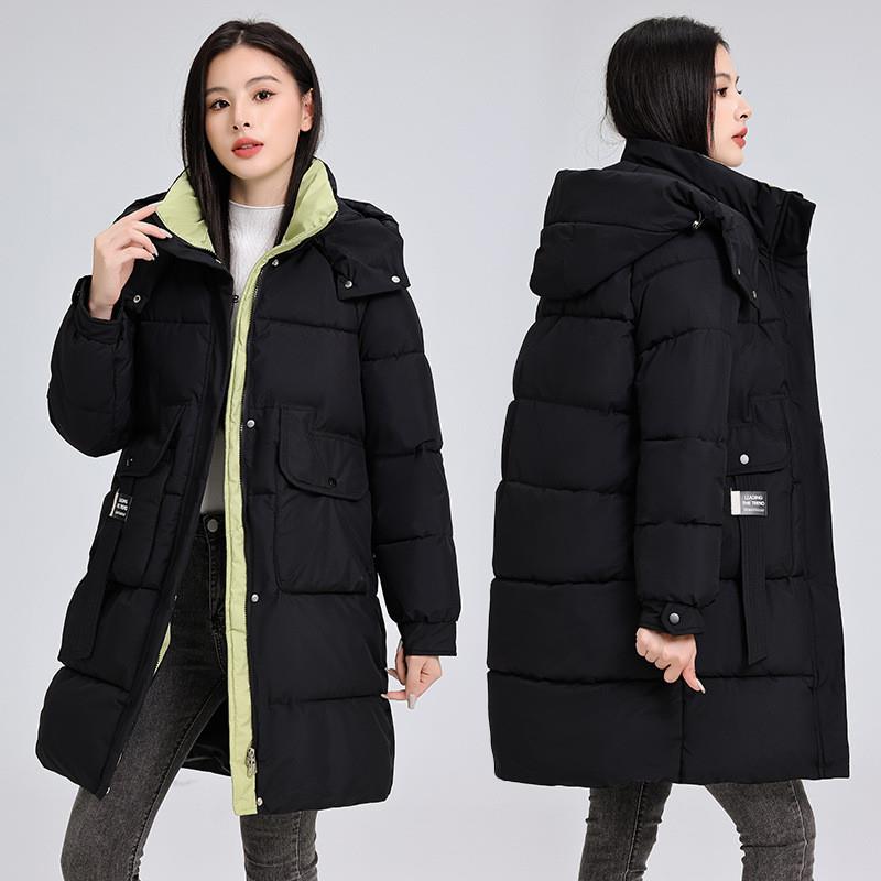 欧美风棉衣女2025新款冬季中长款口袋面包服棉袄加厚羽绒棉服外套
