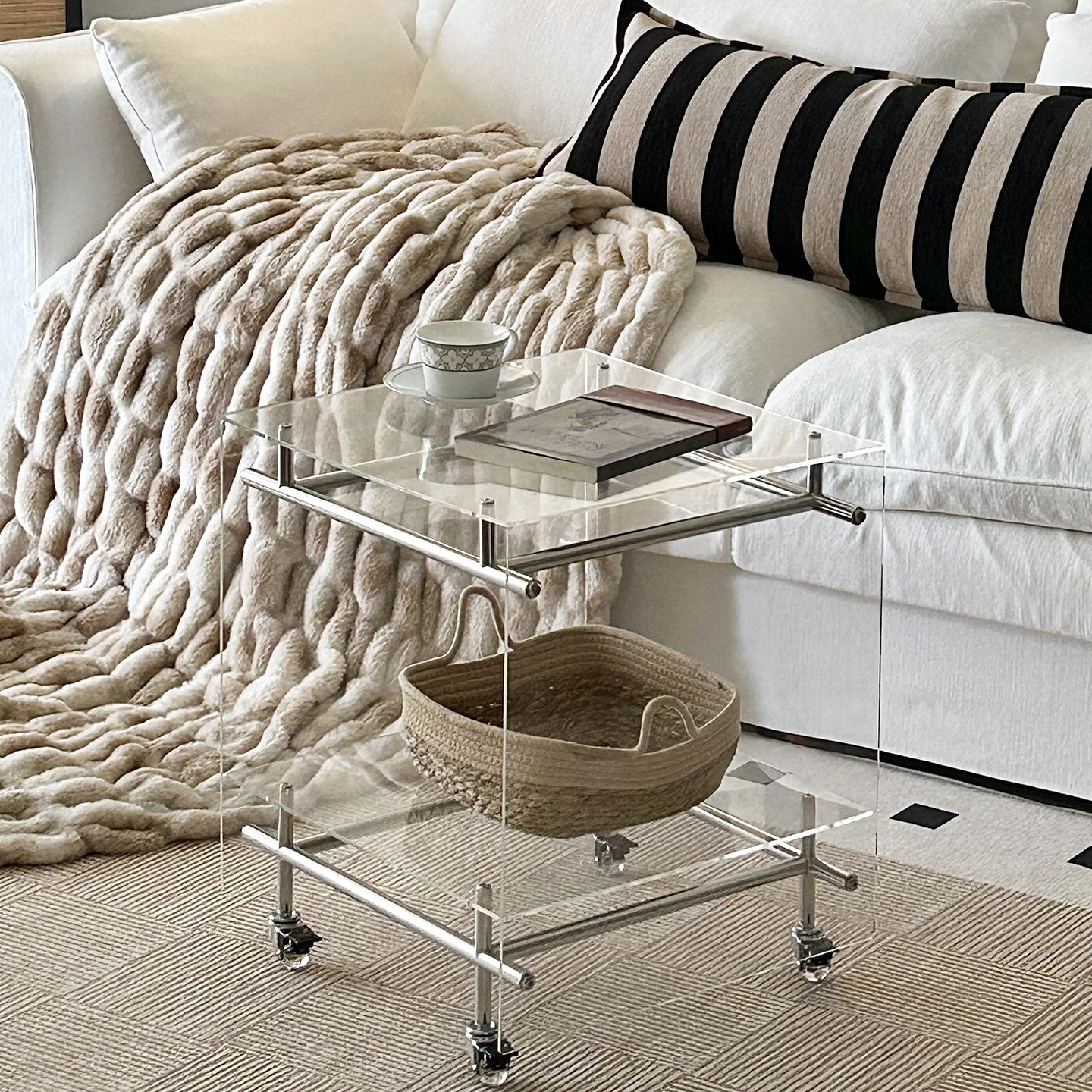 网红透明小推车简约现代中古创意家用沙发边几移动收纳轻奢床头柜,住宅家具,移动边几/推车,淘宝优惠券,粉丝福利购,淘宝优惠卷