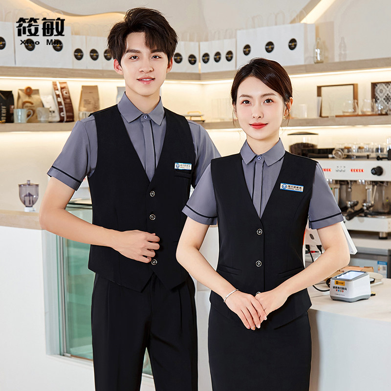夏季短袖酒店服务员工作服职业马甲套装饭店会所餐饮KTV酒吧工装