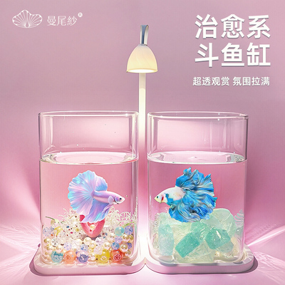 曼尾纱2026新款斗鱼专用隔离双缸客厅办公室造景摆件夜灯小型鱼缸