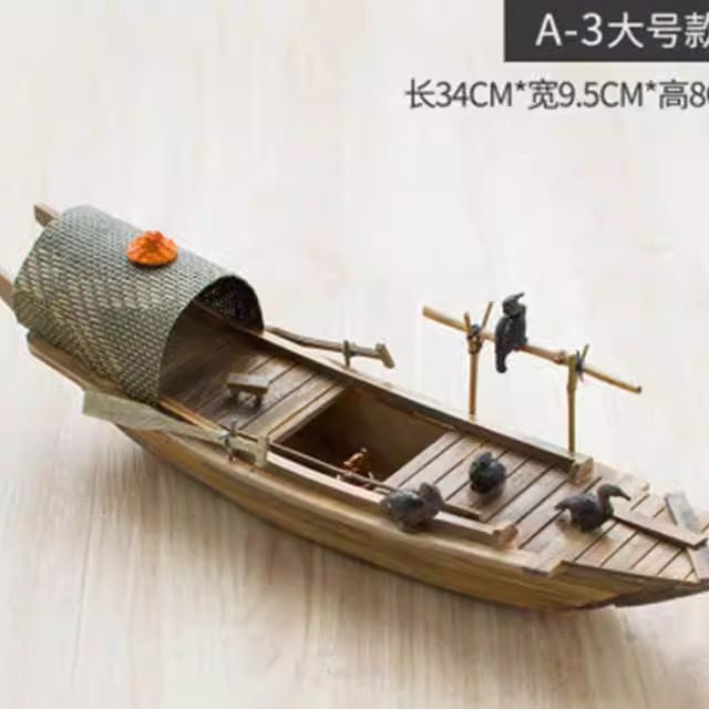 江南乌篷船鱼缸水池造景微缩模型饰品纯手工迷你漂浮小木船