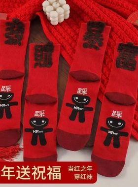 新年2026红色袜子红袜子冬天情侣ins本命年喜庆男女暴富发财暴富