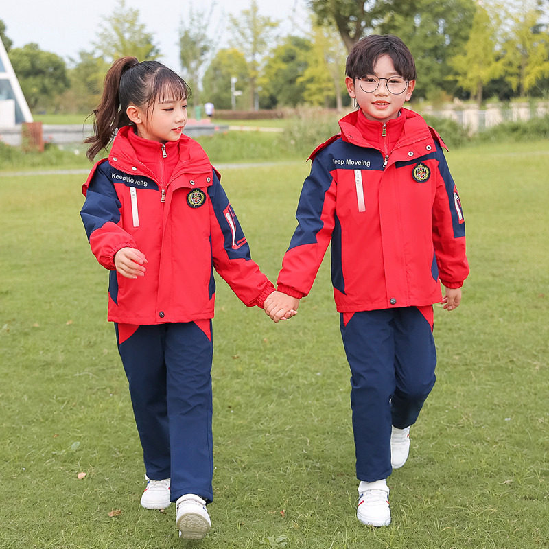 校服套装小学生冬装冲锋衣儿童运动服班服幼儿园防水红色园服冬季