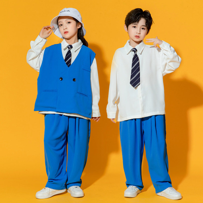 儿童街舞演出服男童秋嘻哈舒适宽松马甲衬衫套装女童爵士舞表演服