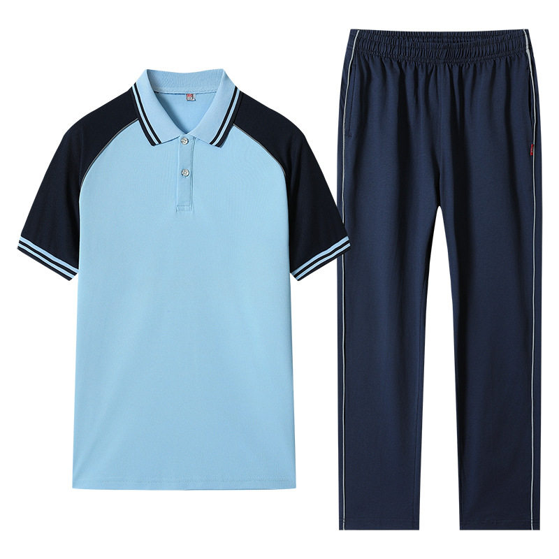 夏季学生校服短袖上衣初中生班服休闲男女同款运动套装大码polo衫