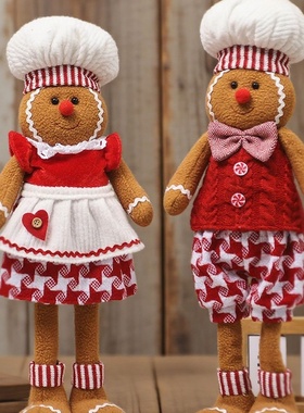 圣诞节装饰用品卡通姜饼人伸缩公仔摆件可爱娃娃玩偶家居摆饰批发