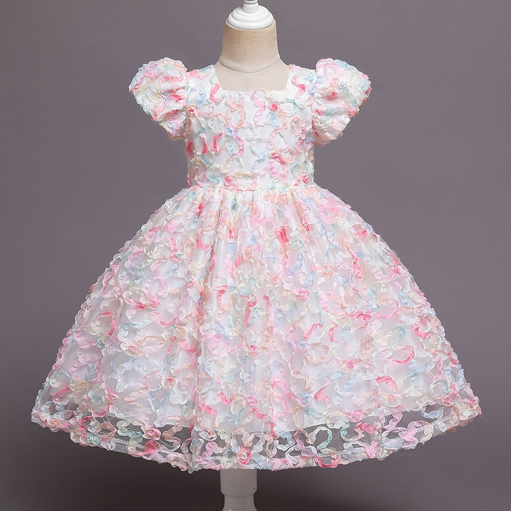 儿童礼服裙公主风婚礼花童连衣裙泡泡袖甜美童裙生日聚会钢琴