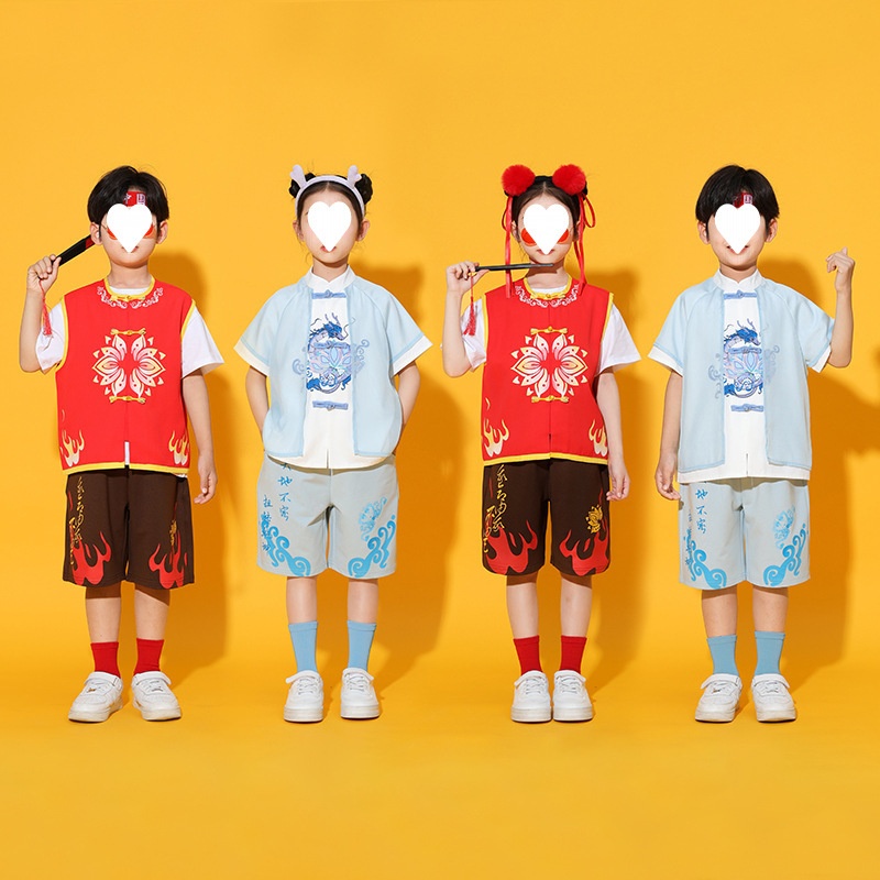 哪吒主题服装敖丙cos衣服表演服六一儿童夏季演出服小学生国潮风