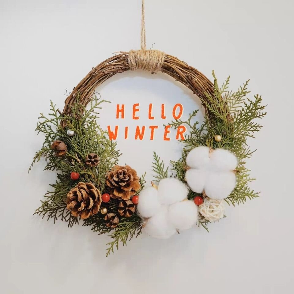 美式圣诞藤圈diy手工幼儿园藤编花环材料包花店装饰室内门挂饰件
