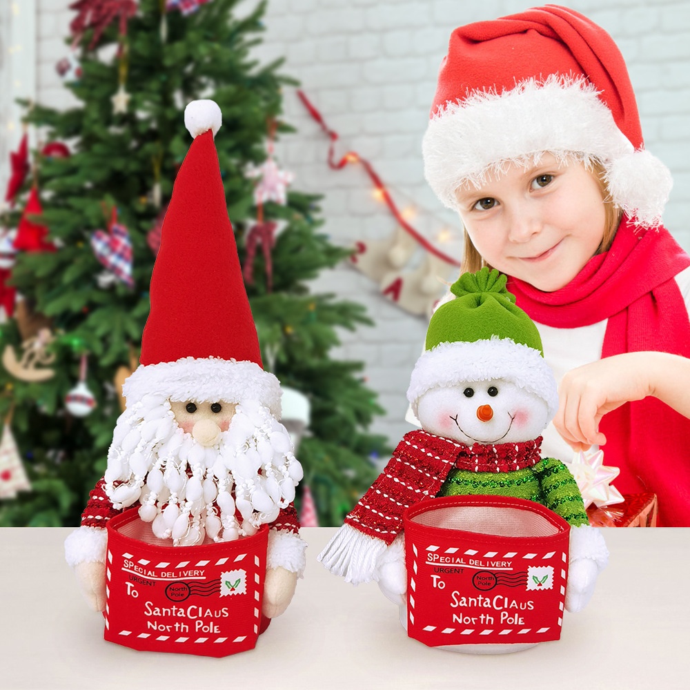 跨境新款圣诞摆件抱小收纳袋圣诞老人雪人派对公仔圣诞节庆用品
