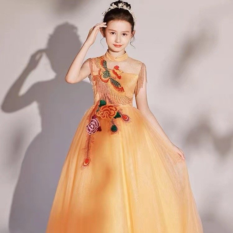 高端女童古筝演出服2023新款中国风儿童礼服蓬蓬纱主持人走秀