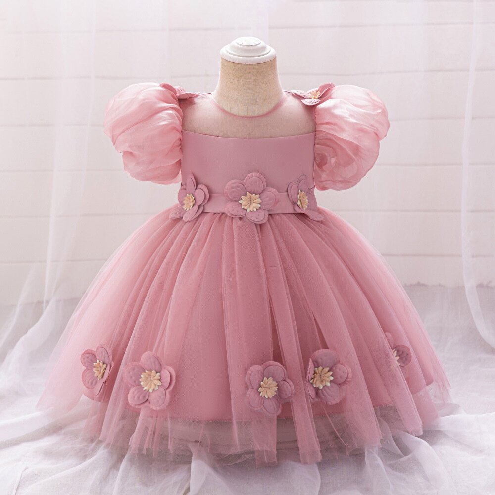 批发儿童礼服周岁礼服蝴蝶结公主裙婚纱晚礼服泡泡袖贴花蓬蓬裙
