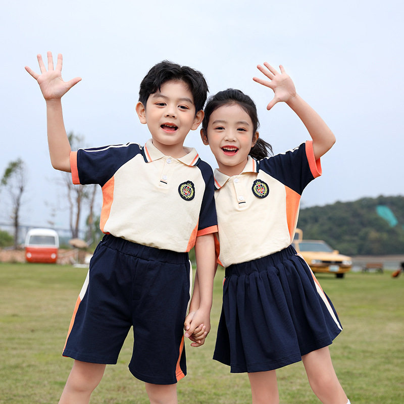 幼儿园园服短袖套装英伦风儿童六一中小学生校服女生短裙男生短裤