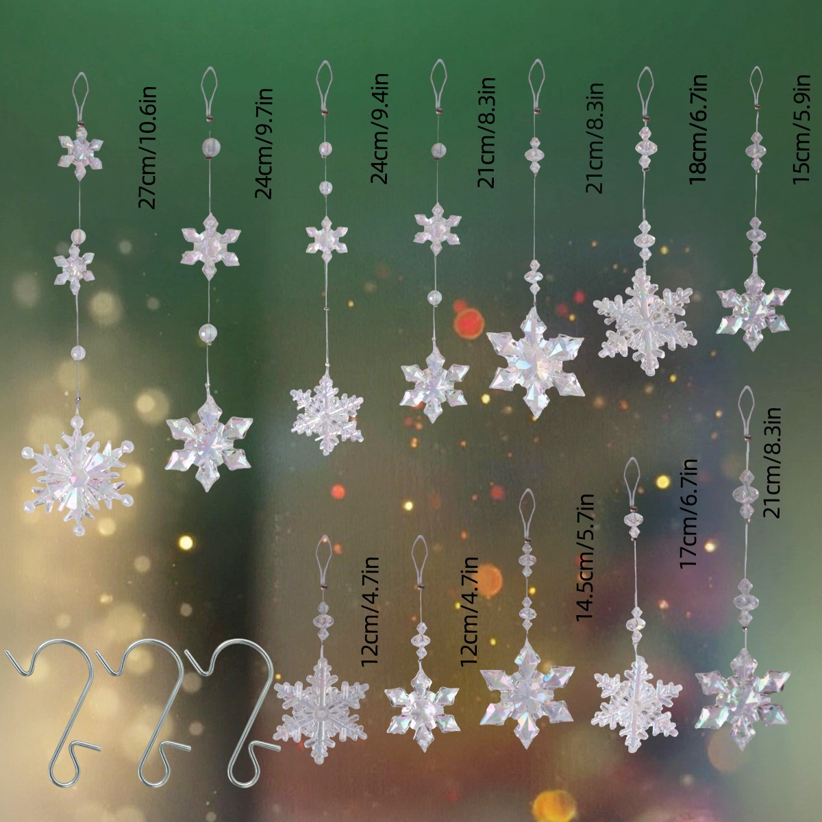 12pcs套圣诞树亚克力雪花装饰品派对装饰透明雪花悬挂圣诞节挂件