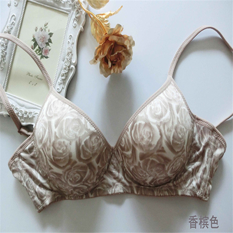 真丝无钢圈文胸桑蚕丝文胸薄模女士内衣性感印花舒适 M-XL