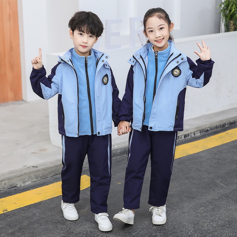 小学生校服套装冲锋衣三件套幼儿园园服学院风冬季儿童班服加厚