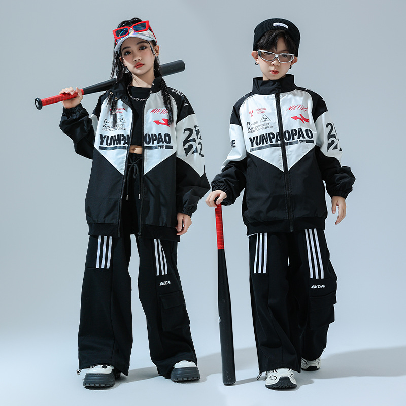 儿童街舞hiphop潮服酷帅美式棒球服女童嘻哈爵士舞服装T台走秀服