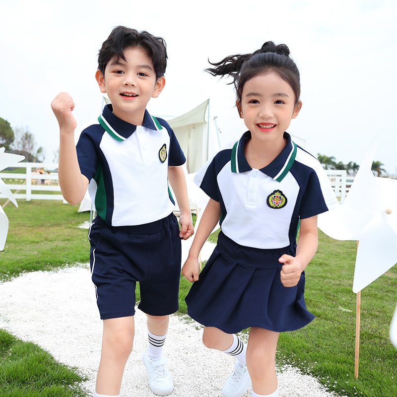 幼儿园园服短袖套装英伦风儿童六一中小学生校服男女生短裙四件套